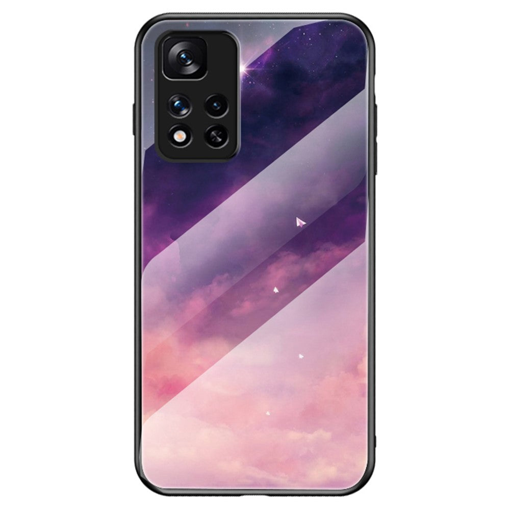 Starry Sky Pattern Design Tempered Glass Back Soft TPU Shock Absorption Protective Case for Xiaomi Redmi Note 11 Pro 5G (China) (MediaTek)/Note 11 Pro+ 5G