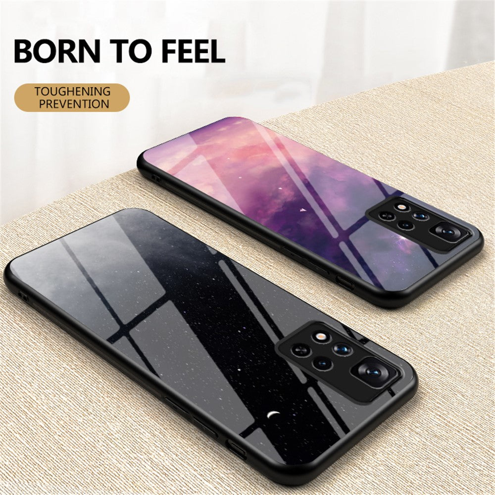 Starry Sky Pattern Design Tempered Glass Back Soft TPU Shock Absorption Protective Case for Xiaomi Redmi Note 11 Pro 5G (China) (MediaTek)/Note 11 Pro+ 5G