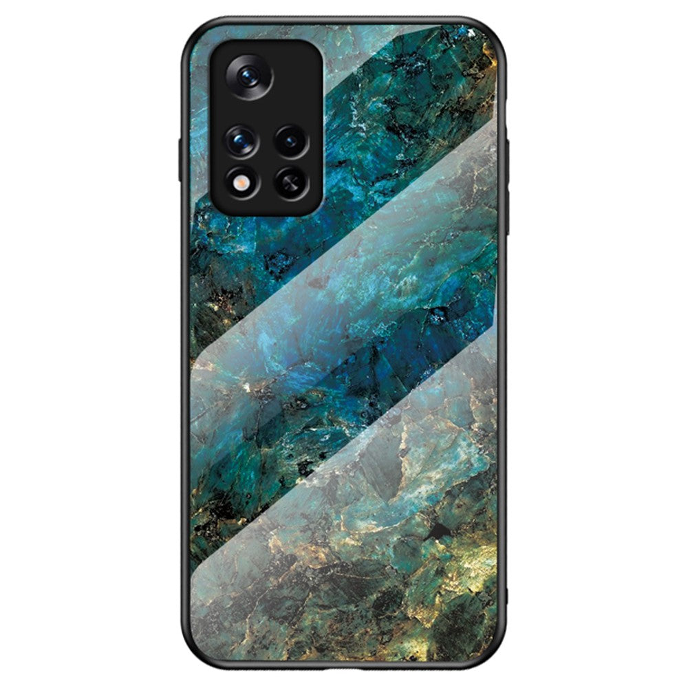 Reptåligt marmormönster mjukt TPU-skal med stötfångarram och härdat glas för Xiaomi Redmi Note 11 5G (Kina) (MediaTek)/Note 11S 5G/Note 11T 5G