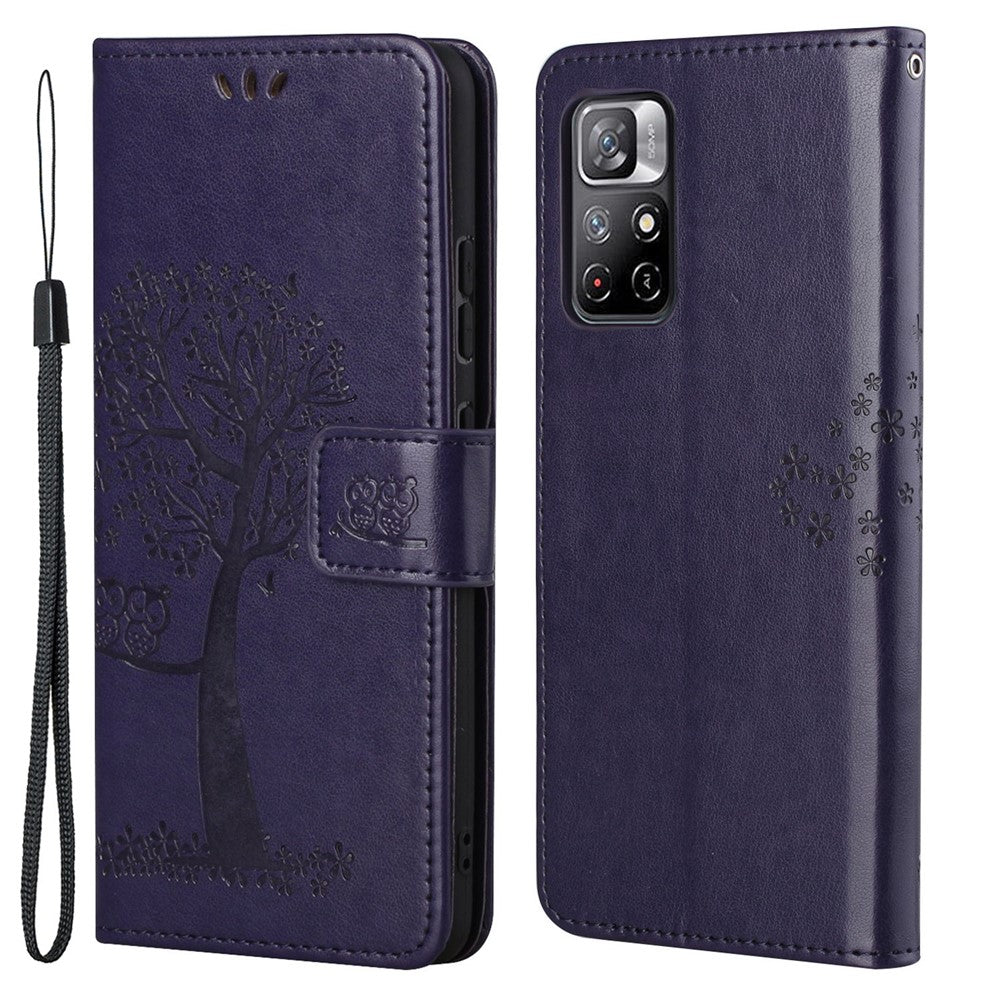 Folio Flip Owl Tree-avtryck Välskyddat, Fallskyddande, Snyggt Läderplånbokfodral med Stativ för Xiaomi Redmi Note 11 5G (Kina) (MediaTek)/Redmi Note 11T 5G/Redmi Note 11S 5G