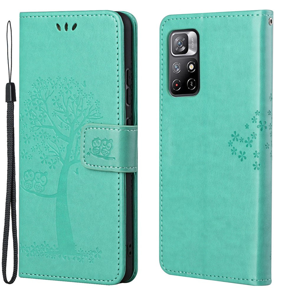 Folio Flip Owl Tree-avtryck Välskyddat, Fallskyddande, Snyggt Läderplånbokfodral med Stativ för Xiaomi Redmi Note 11 5G (Kina) (MediaTek)/Redmi Note 11T 5G/Redmi Note 11S 5G