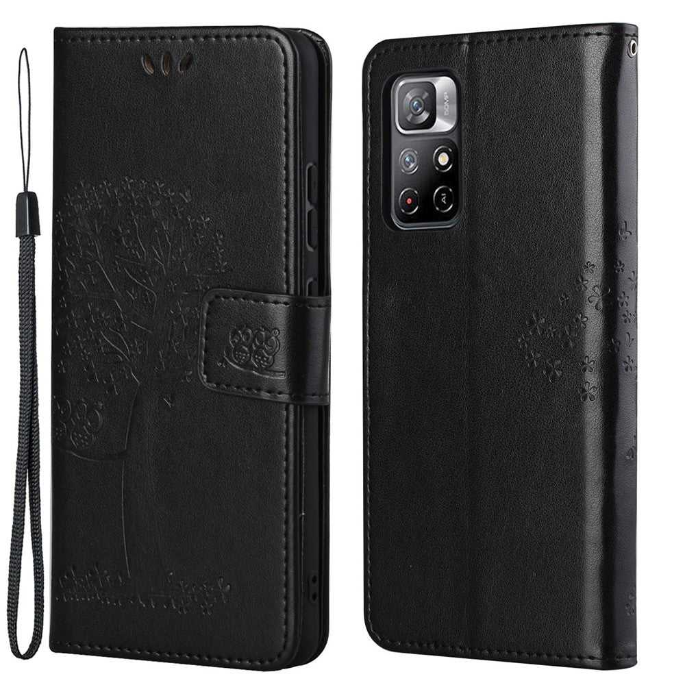 Folio Flip Owl Tree-avtryck Välskyddat, Fallskyddande, Snyggt Läderplånbokfodral med Stativ för Xiaomi Redmi Note 11 5G (Kina) (MediaTek)/Redmi Note 11T 5G/Redmi Note 11S 5G