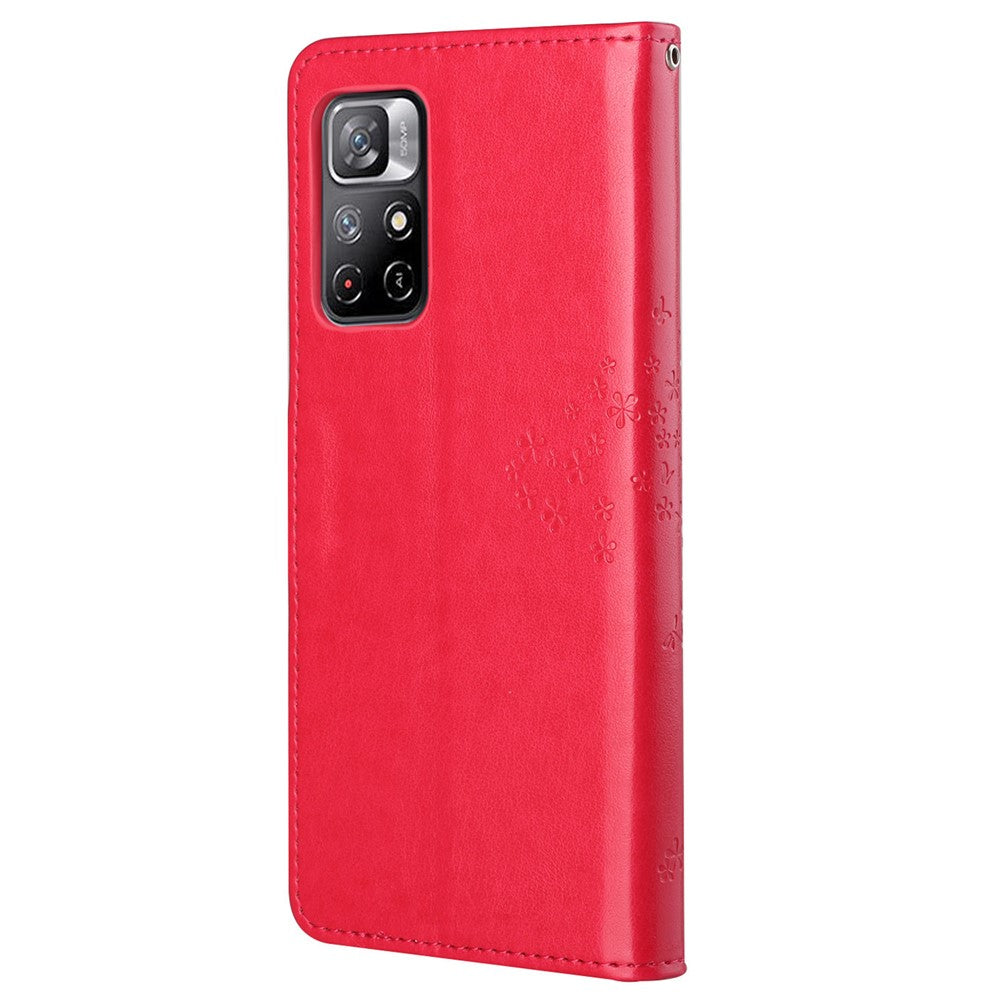 Folio Flip Owl Tree Imprint Well-Protected Anti-Drop Stylish Leather Wallet Phone Case Shell with Stand for Xiaomi Redmi Note 11 5G (China) (MediaTek)/Redmi Note 11T 5G/Redmi Note 11S 5G