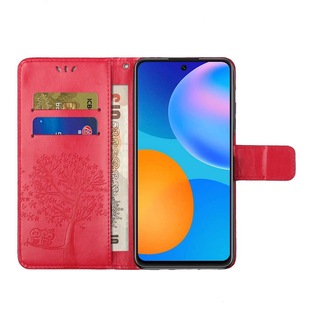 Folio Flip Owl Tree Imprint Well-Protected Anti-Drop Stylish Leather Wallet Phone Case Shell with Stand for Xiaomi Redmi Note 11 5G (China) (MediaTek)/Redmi Note 11T 5G/Redmi Note 11S 5G
