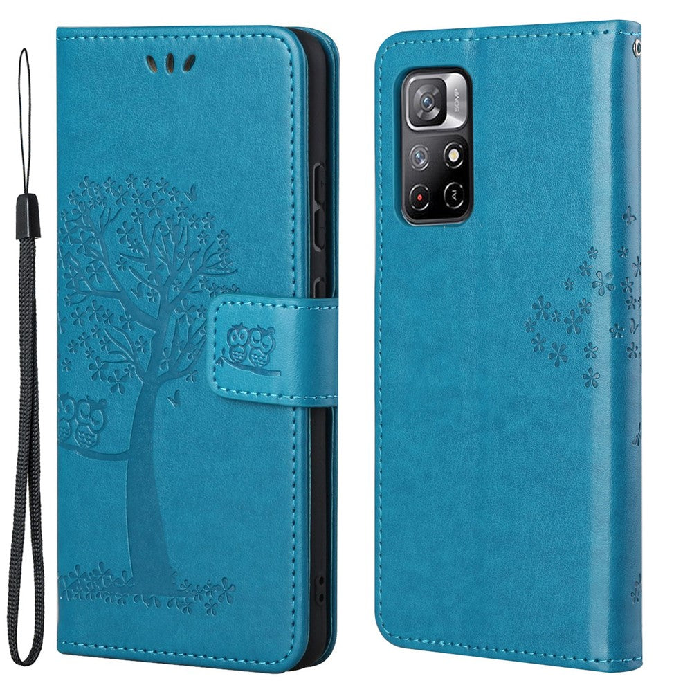 Folio Flip Owl Tree-avtryck Välskyddat, Fallskyddande, Snyggt Läderplånbokfodral med Stativ för Xiaomi Redmi Note 11 5G (Kina) (MediaTek)/Redmi Note 11T 5G/Redmi Note 11S 5G
