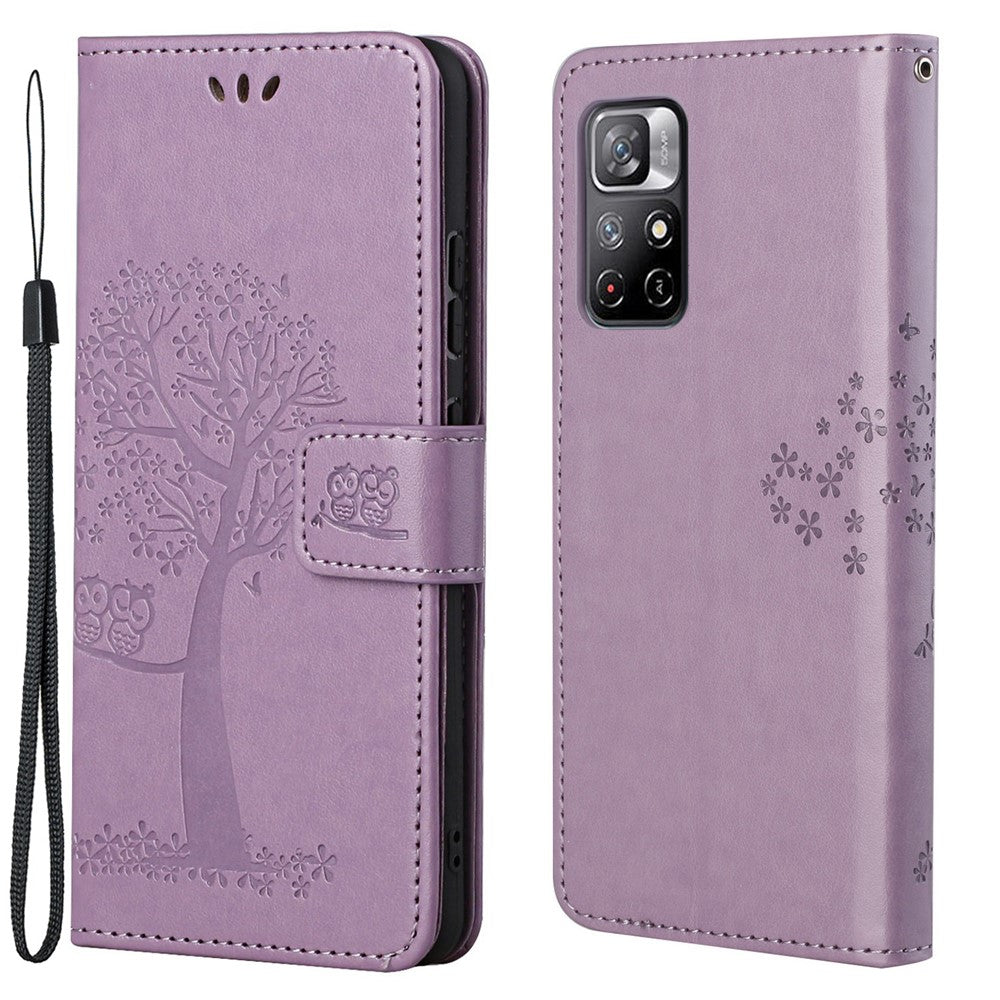 Folio Flip Owl Tree-avtryck Välskyddat, Fallskyddande, Snyggt Läderplånbokfodral med Stativ för Xiaomi Redmi Note 11 5G (Kina) (MediaTek)/Redmi Note 11T 5G/Redmi Note 11S 5G