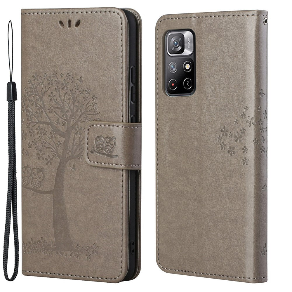 Folio Flip Owl Tree-avtryck Välskyddat, Fallskyddande, Snyggt Läderplånbokfodral med Stativ för Xiaomi Redmi Note 11 5G (Kina) (MediaTek)/Redmi Note 11T 5G/Redmi Note 11S 5G