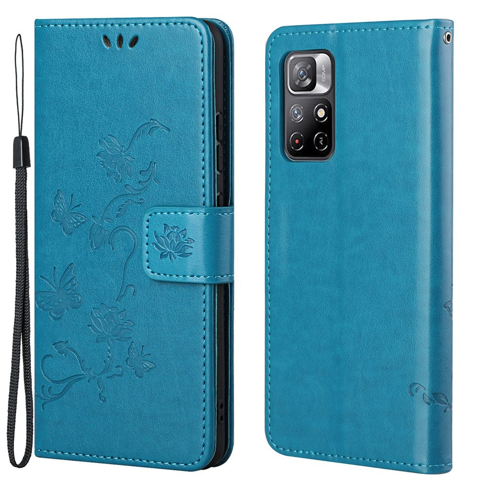 Plånboksfodral med tryck, fjärilar och blommor, fallskyddande PU-läder, skyddande mobilställ för Xiaomi Redmi Note 11 5G (Kina) (MediaTek)/Redmi Note 11T 5G/Redmi Note 11S 5G