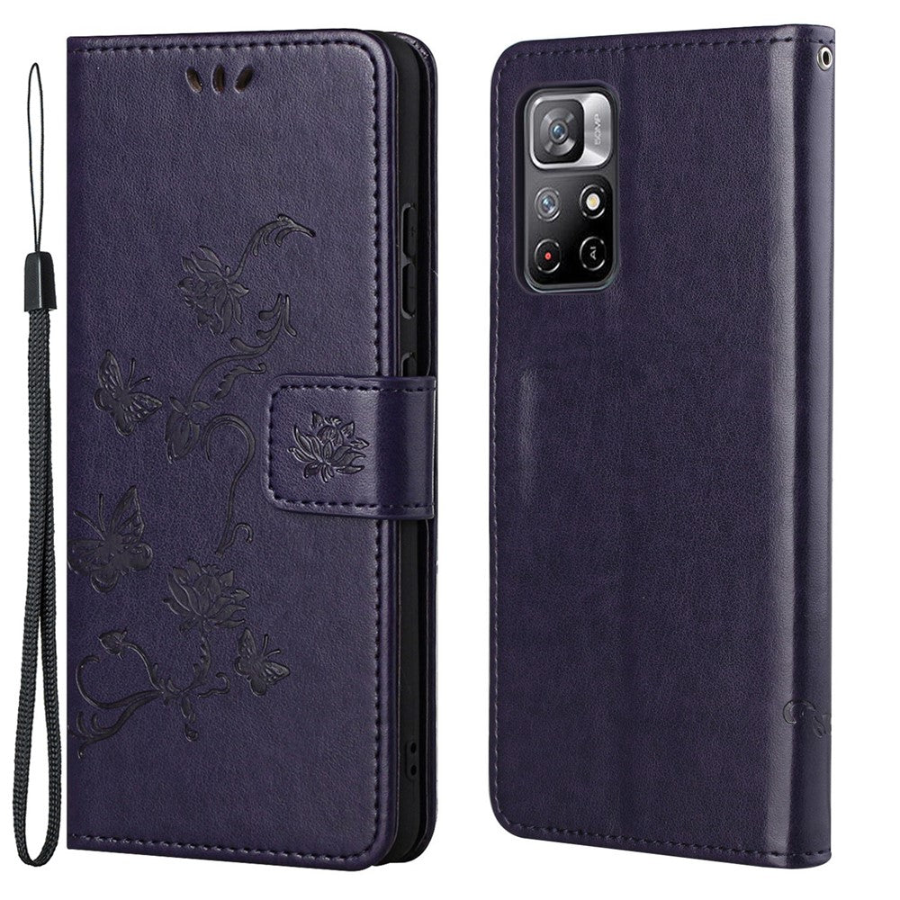 Plånboksfodral med tryck, fjärilar och blommor, fallskyddande PU-läder, skyddande mobilställ för Xiaomi Redmi Note 11 5G (Kina) (MediaTek)/Redmi Note 11T 5G/Redmi Note 11S 5G