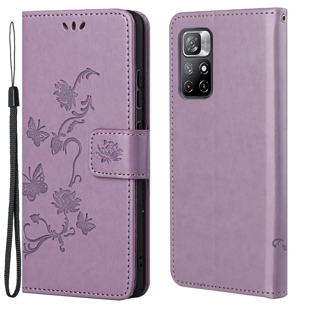 Plånboksfodral med tryck av fjärilar och blommor, fallskyddande PU-läder och skyddande mobilställ för Xiaomi Redmi Note 11 5G (Kina) (MediaTek)/Redmi Note 11T 5G/Redmi Note 11S 5G