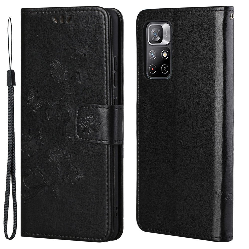 Plånboksfodral med tryck av fjärilar och blommor, fallskyddande PU-läder och skyddande mobilställ för Xiaomi Redmi Note 11 5G (Kina) (MediaTek)/Redmi Note 11T 5G/Redmi Note 11S 5G