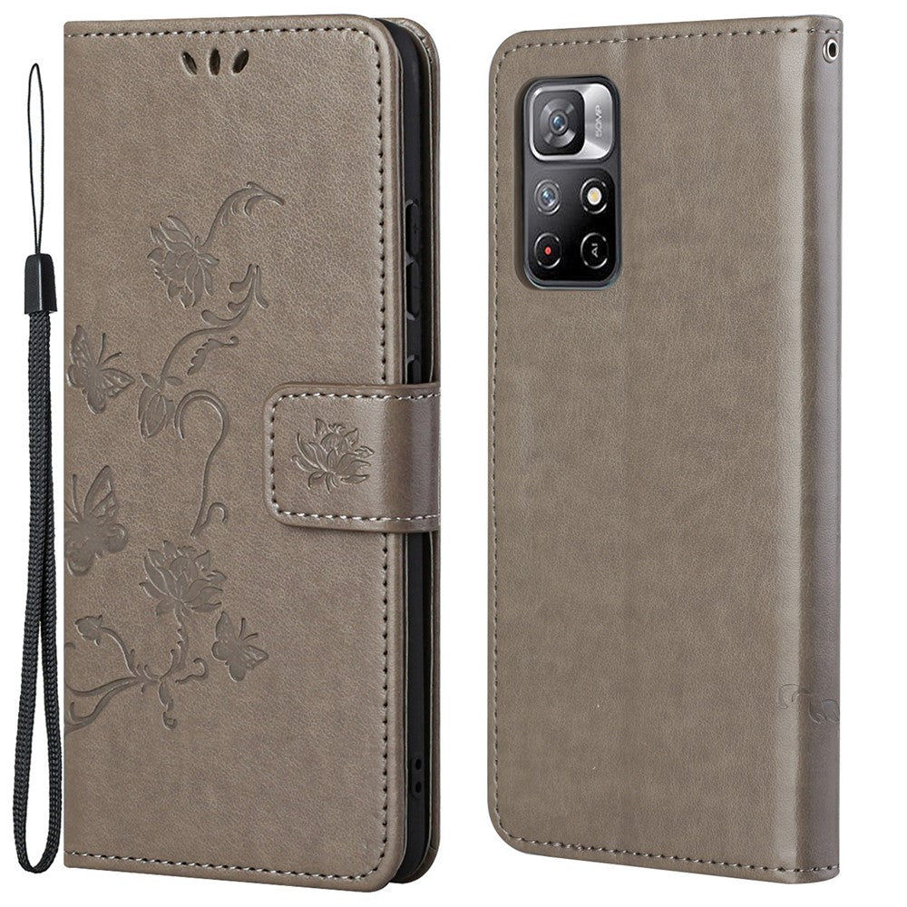 Plånboksfodral med tryck av fjärilar och blommor, fallskyddande PU-läder och skyddande mobilställ för Xiaomi Redmi Note 11 5G (Kina) (MediaTek)/Redmi Note 11T 5G/Redmi Note 11S 5G