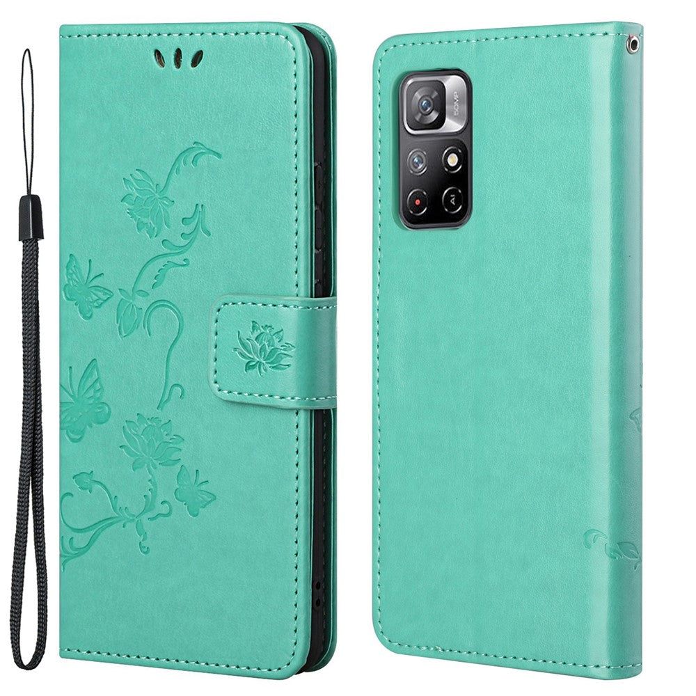 Plånboksfodral med tryck, fjärilar och blommor, fallskyddande PU-läder, skyddande mobilställ för Xiaomi Redmi Note 11 5G (Kina) (MediaTek)/Redmi Note 11T 5G/Redmi Note 11S 5G