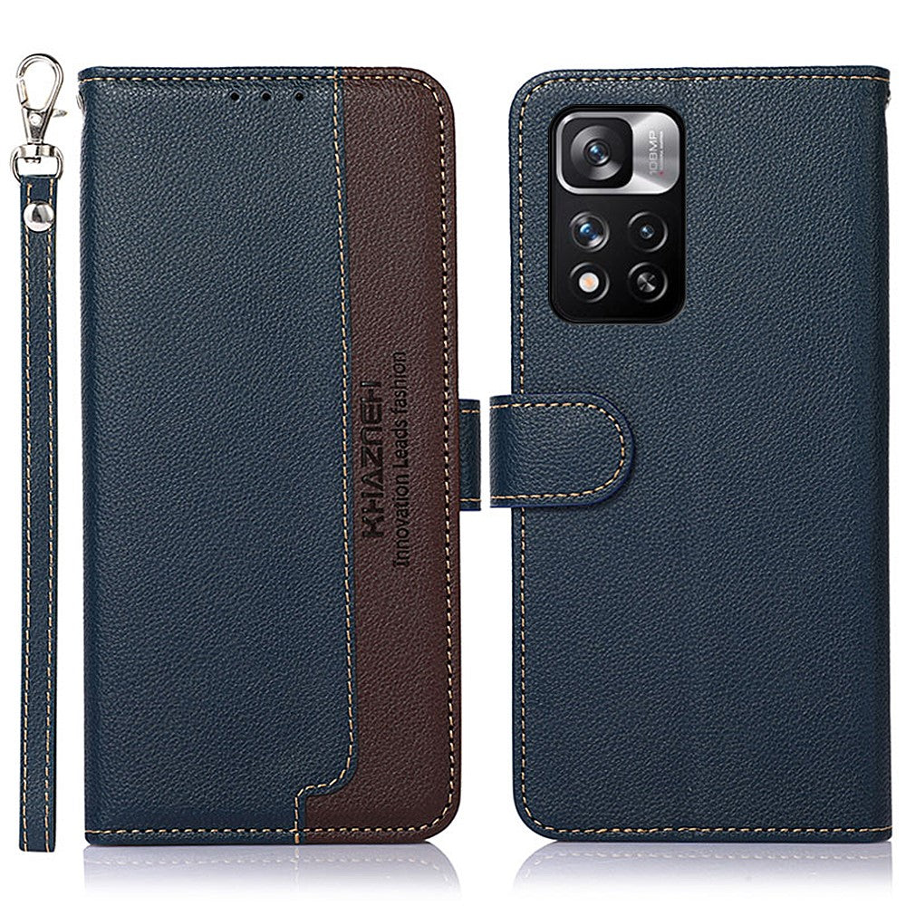 KHAZNEH RFID-blokerende mobilcover med litchi-tekstur, godt beskyttende tyverisikret læderetui med stativ og pung til Xiaomi Redmi Note 11 Pro 5G (Kina) (MediaTek)/11 Pro+ 5G