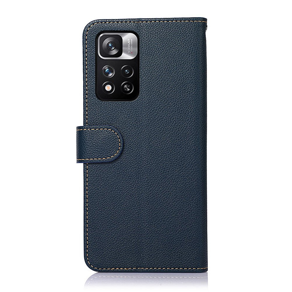 KHAZNEH RFID-blokerende mobilcover med litchi-tekstur, godt beskyttende tyverisikret læderetui med stativ og pung til Xiaomi Redmi Note 11 Pro 5G (Kina) (MediaTek)/11 Pro+ 5G
