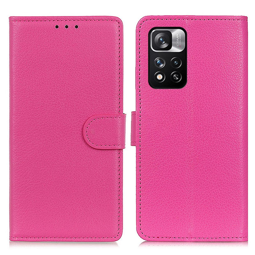 Klassisk stil i litchitextur i PU-läder, stötdämpande, magnetiskt spänne, mobilskal, stativ, plånboksskal för Xiaomi Redmi Note 11 Pro 5G (Kina) (MediaTek)/11 Pro+ 5G