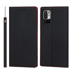 Litchi Skin Genuine Leather Phone Cover Anti-fall Stand Design Phone Case with Wrist Strap for Xiaomi Redmi Note 10 JE