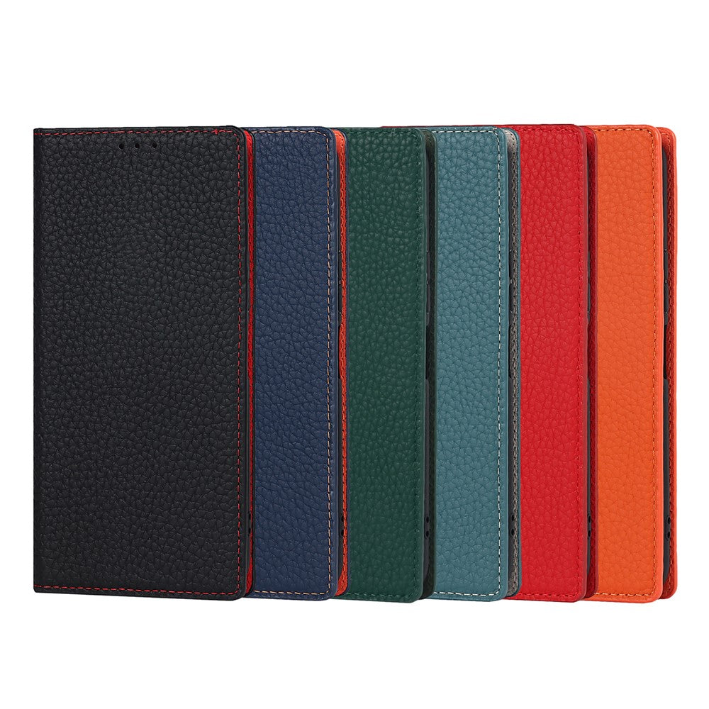 Litchi Skin Genuine Leather Phone Cover Anti-fall Stand Design Phone Case with Wrist Strap for Xiaomi Redmi Note 10 JE