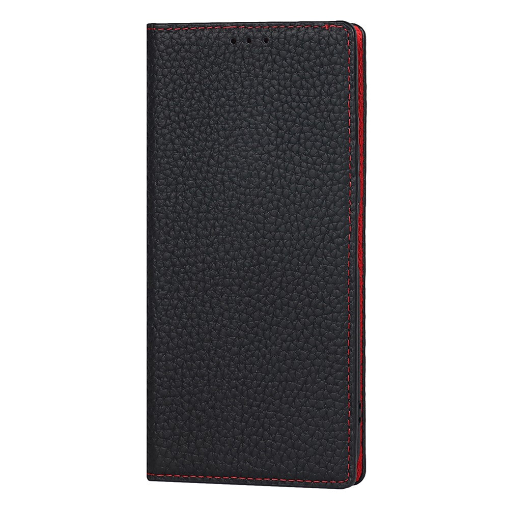 Litchi Skin Genuine Leather Phone Cover Anti-fall Stand Design Phone Case with Wrist Strap for Xiaomi Redmi Note 10 JE