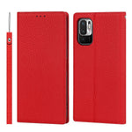 Litchi Skin Genuine Leather Phone Cover Anti-fall Stand Design Phone Case with Wrist Strap for Xiaomi Redmi Note 10 JE