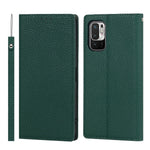 Litchi Skin Genuine Leather Phone Cover Anti-fall Stand Design Phone Case with Wrist Strap for Xiaomi Redmi Note 10 JE