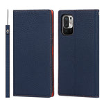 Litchi Skin Genuine Leather Phone Cover Anti-fall Stand Design Phone Case with Wrist Strap for Xiaomi Redmi Note 10 JE
