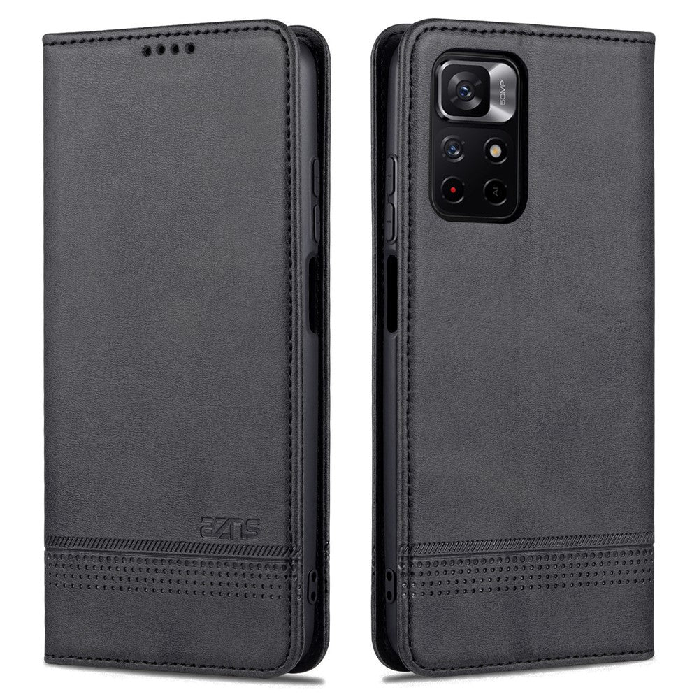 AZNS Auto-absorbed Wallet Design PU Leather Shockproof Phone Stand Cover Case for Xiaomi Redmi Note 11 5G (China) (MediaTek)/Poco M4 Pro 5G