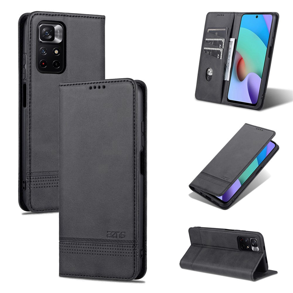 AZNS Auto-absorbed Wallet Design PU Leather Shockproof Phone Stand Cover Case for Xiaomi Redmi Note 11 5G (China) (MediaTek)/Poco M4 Pro 5G