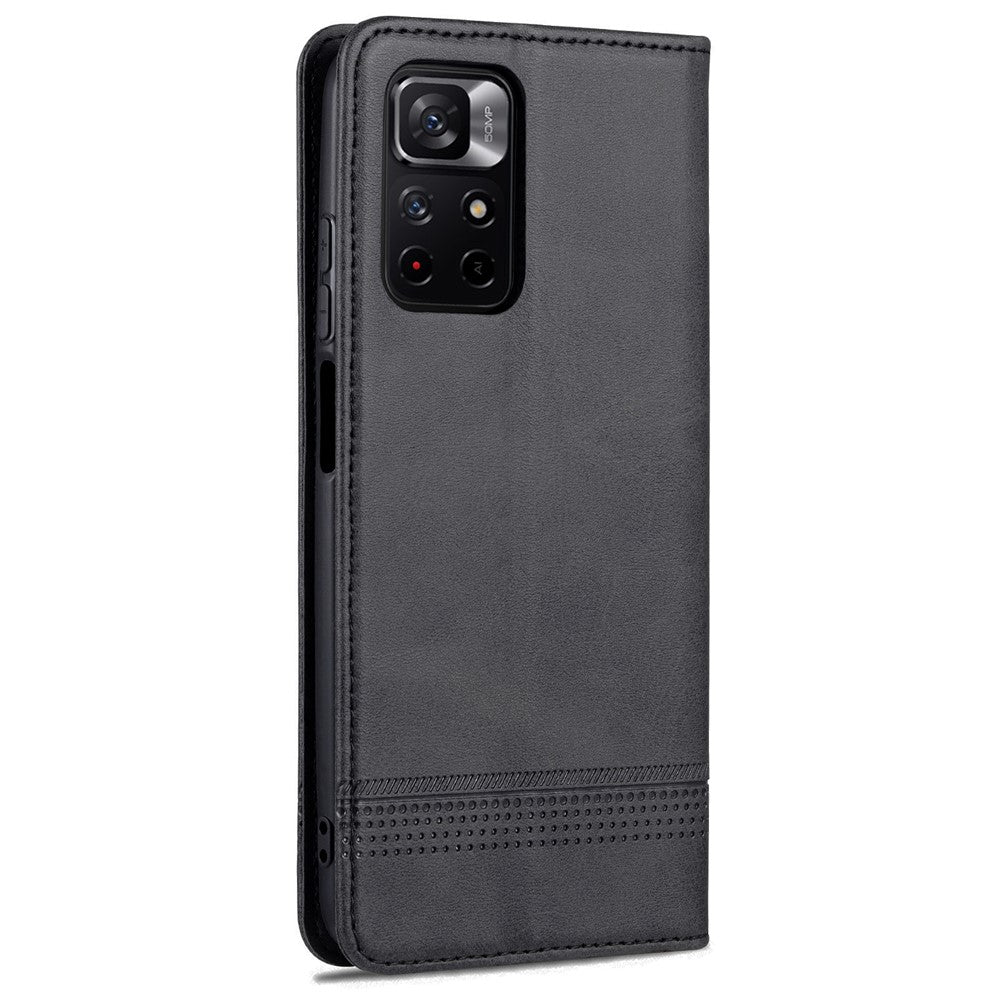AZNS Auto-absorbed Wallet Design PU Leather Shockproof Phone Stand Cover Case for Xiaomi Redmi Note 11 5G (China) (MediaTek)/Poco M4 Pro 5G