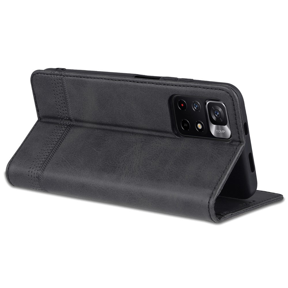 AZNS Auto-absorbed Wallet Design PU Leather Shockproof Phone Stand Cover Case for Xiaomi Redmi Note 11 5G (China) (MediaTek)/Poco M4 Pro 5G