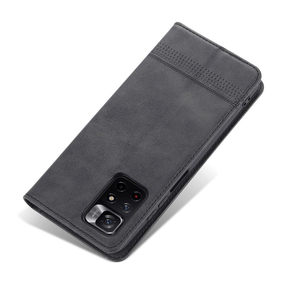 AZNS Auto-absorbed Wallet Design PU Leather Shockproof Phone Stand Cover Case for Xiaomi Redmi Note 11 5G (China) (MediaTek)/Poco M4 Pro 5G
