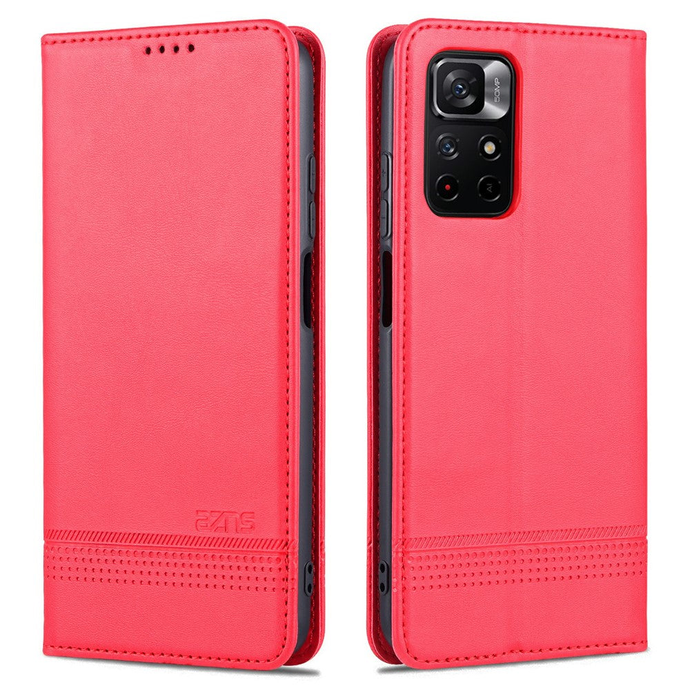 AZNS Auto-absorbed Wallet Design PU Leather Shockproof Phone Stand Cover Case for Xiaomi Redmi Note 11 5G (China) (MediaTek)/Poco M4 Pro 5G