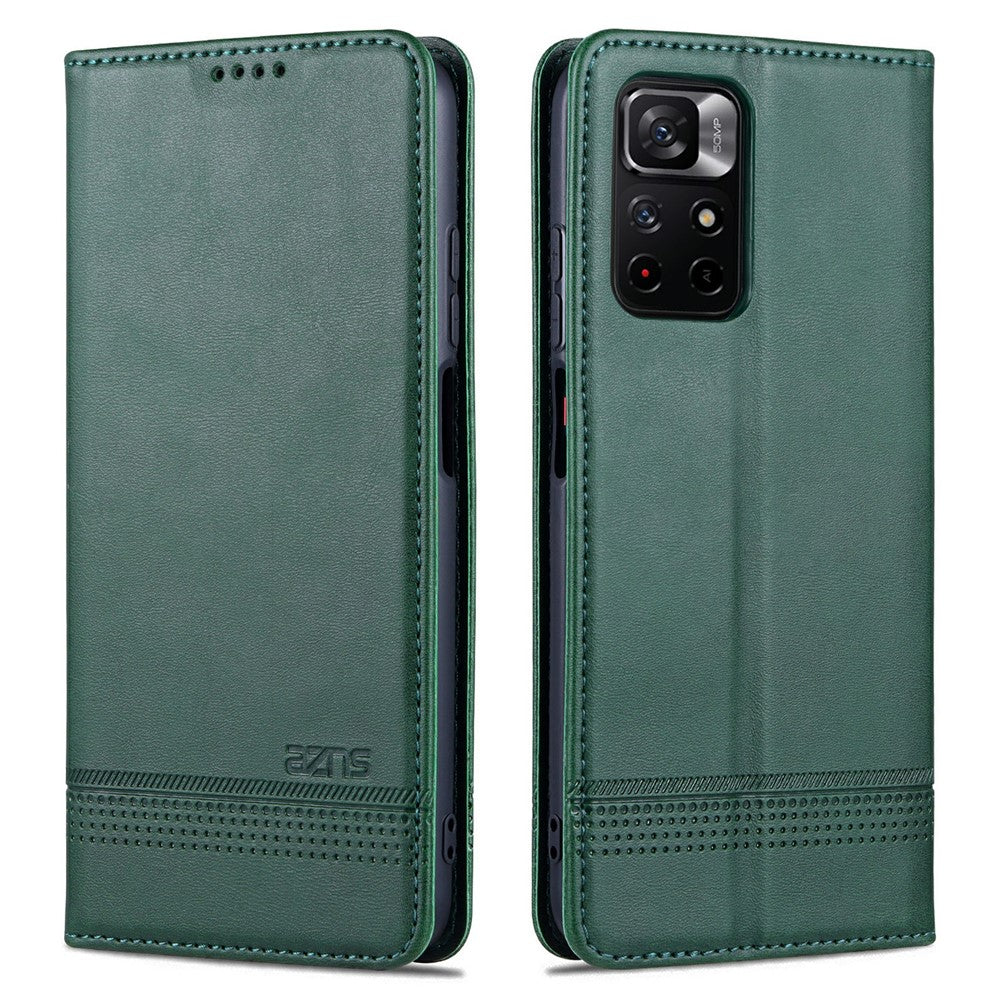 AZNS Auto-absorbed Wallet Design PU Leather Shockproof Phone Stand Cover Case for Xiaomi Redmi Note 11 5G (China) (MediaTek)/Poco M4 Pro 5G