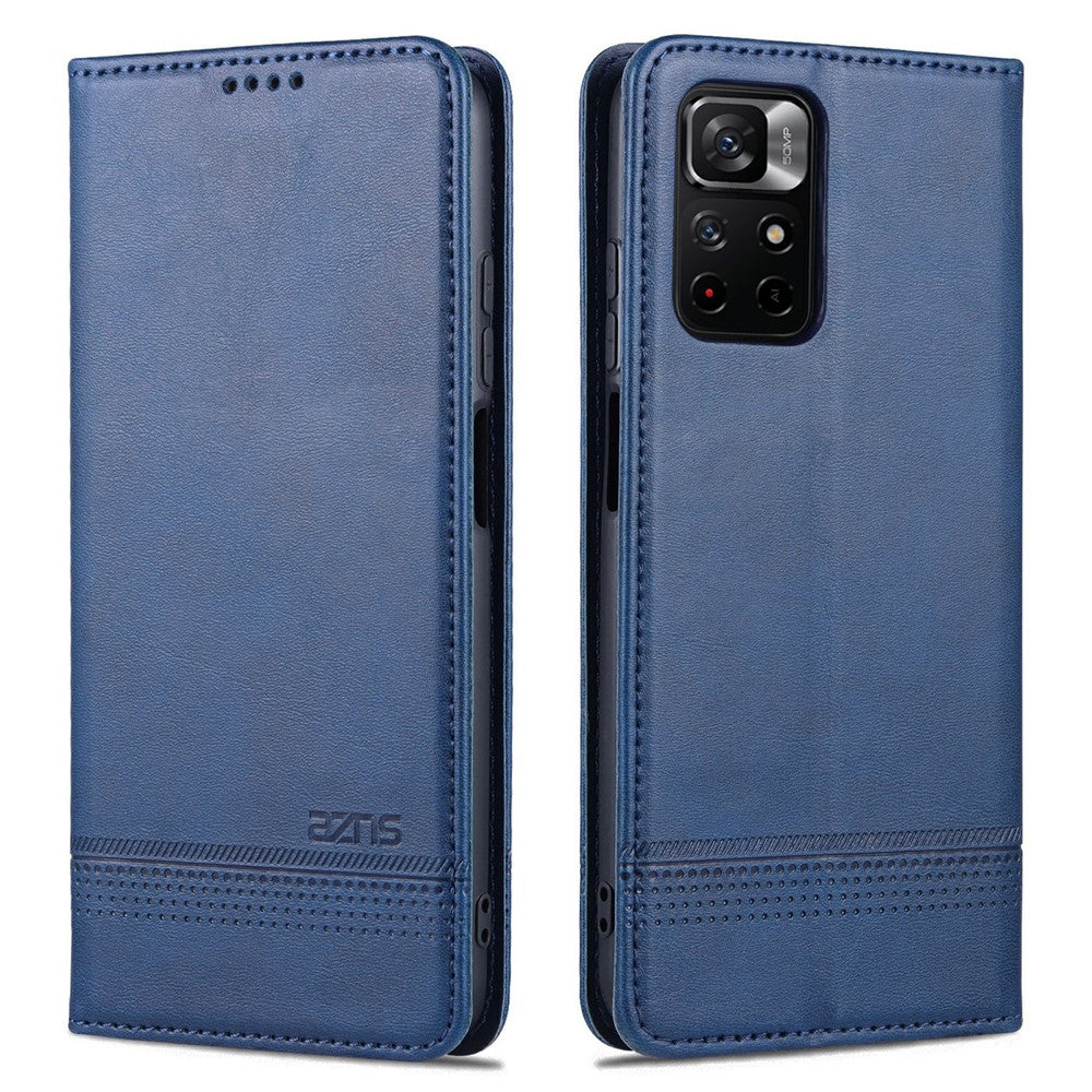 AZNS Auto-absorbed Wallet Design PU Leather Shockproof Phone Stand Cover Case for Xiaomi Redmi Note 11 5G (China) (MediaTek)/Poco M4 Pro 5G