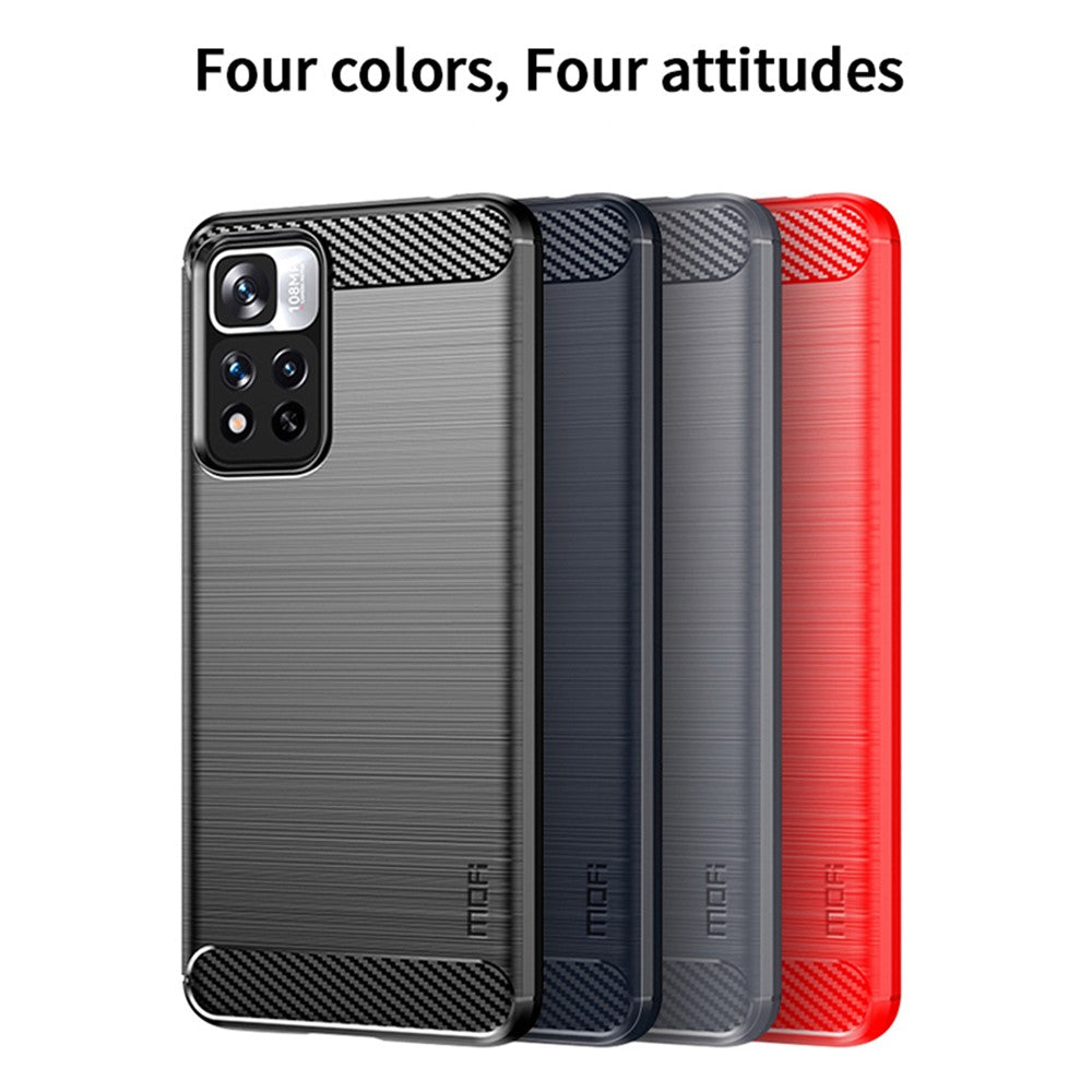 MOFI Shockproof Carbon Fiber Brushed Texture TPU Phone Case for Xiaomi Redmi Note 11 Pro+ 5G/Redmi Note 11 Pro 5G (China) (MediaTek)