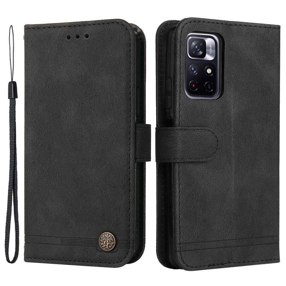 Xiaomi Redmi Note 11 5G (Kina) (MediaTek) / Note 11T 5G / Note 11S 5G-pungcover af læder, skin-touch-mobilcover med stativ og rem