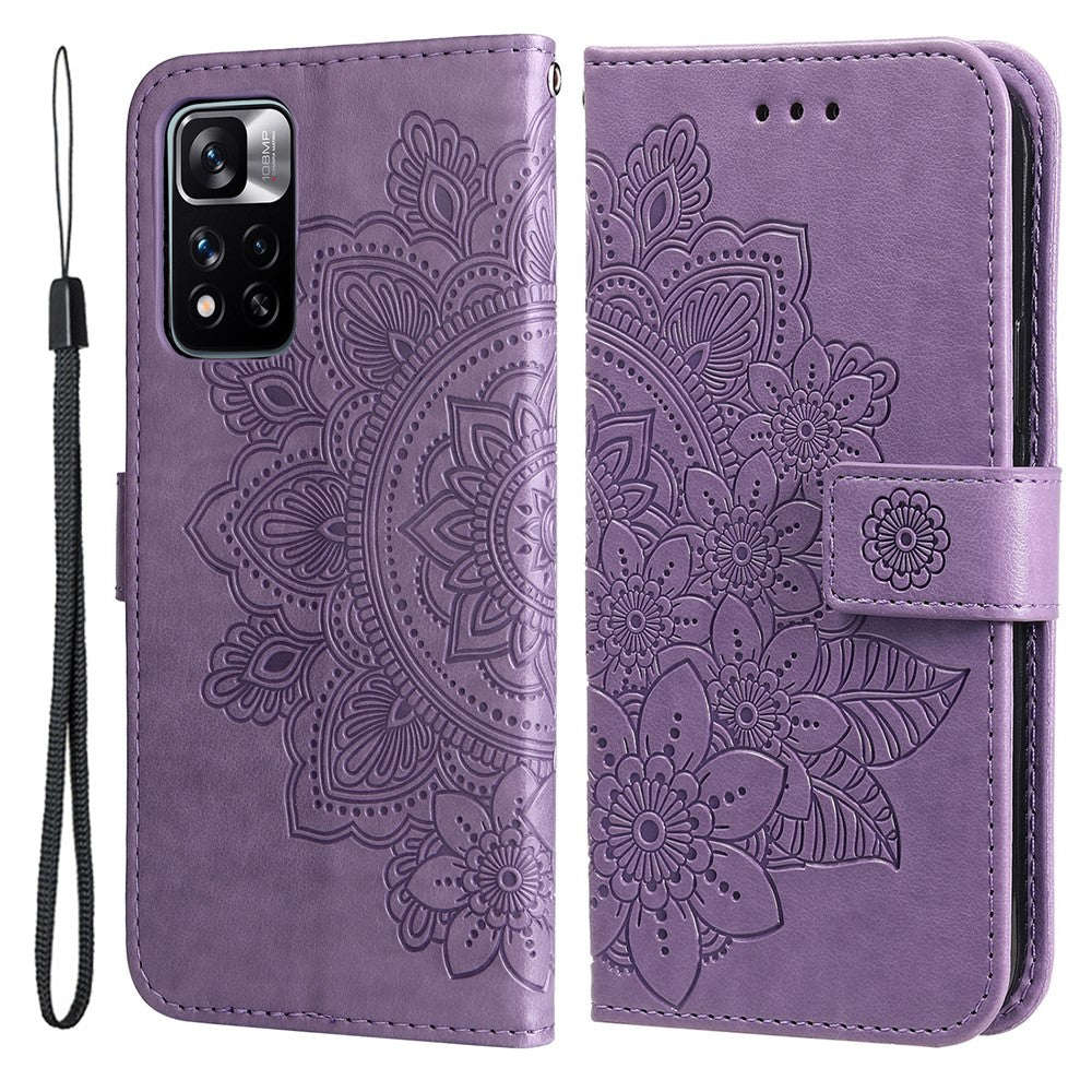Imprinting Flower Pattern Wallet Leather Protective Phone Case Shell with Foldable Stand for Xiaomi Redmi Note 11 Pro 5G (China) (MediaTek)/Note 11 Pro+ 5G