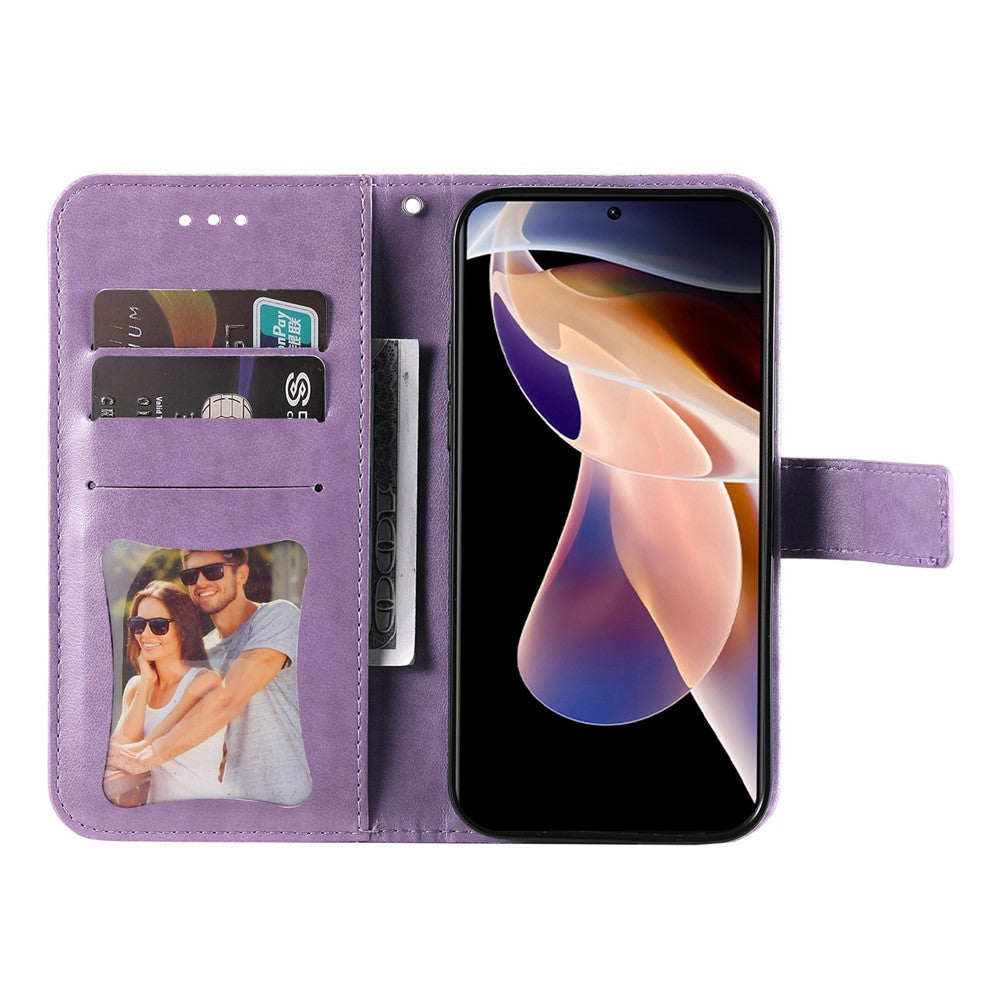 Imprinting Flower Pattern Wallet Leather Protective Phone Case Shell with Foldable Stand for Xiaomi Redmi Note 11 Pro 5G (China) (MediaTek)/Note 11 Pro+ 5G