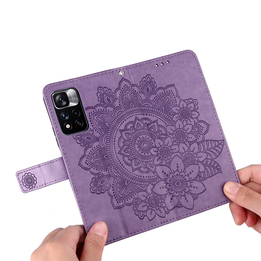 Imprinting Flower Pattern Wallet Leather Protective Phone Case Shell with Foldable Stand for Xiaomi Redmi Note 11 Pro 5G (China) (MediaTek)/Note 11 Pro+ 5G