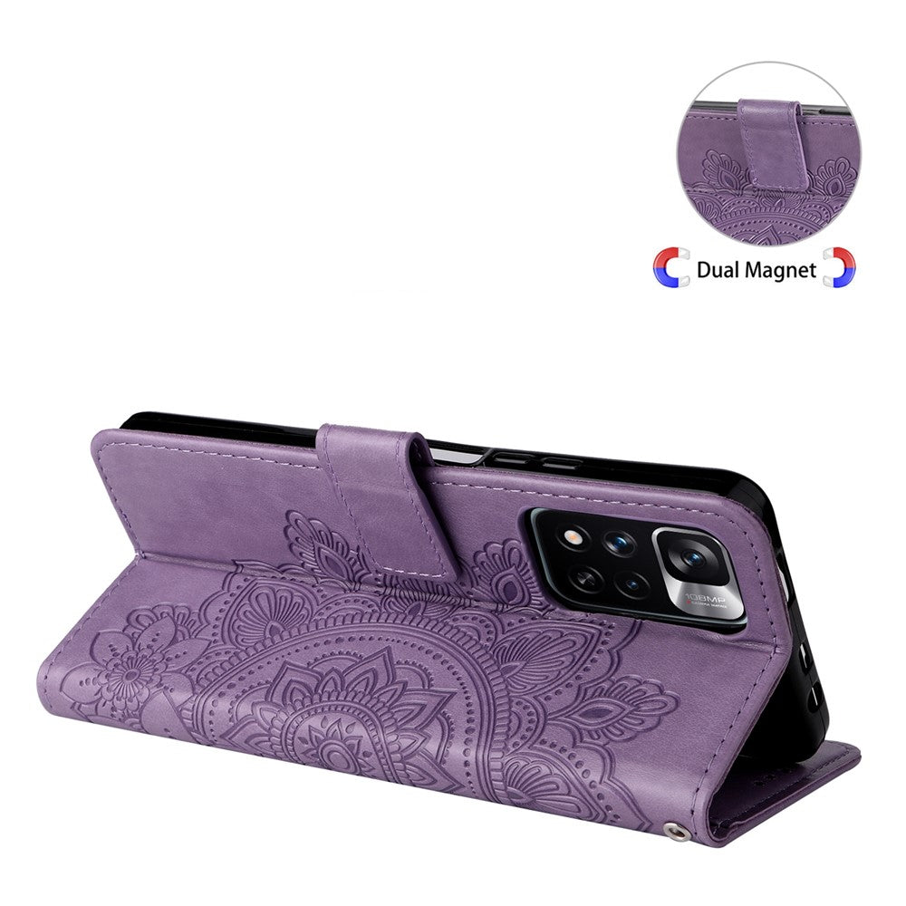 Imprinting Flower Pattern Wallet Leather Protective Phone Case Shell with Foldable Stand for Xiaomi Redmi Note 11 Pro 5G (China) (MediaTek)/Note 11 Pro+ 5G