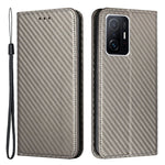 Lædercover med kulfiberstruktur, stativ, pung og magnetisk selvlukkende mobilcover til Xiaomi 11T/11T Pro