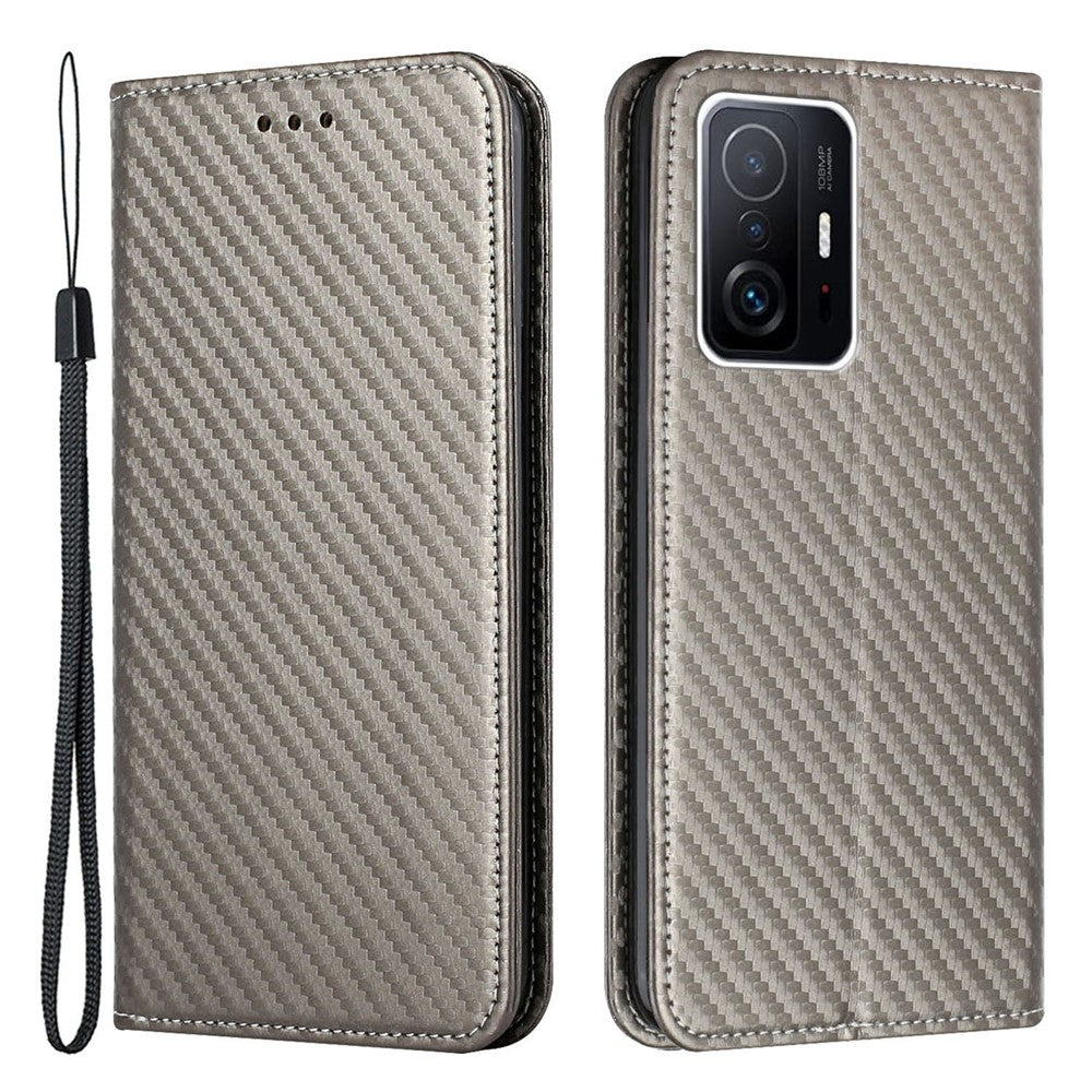 Lædercover med kulfiberstruktur, stativ, pung og magnetisk selvlukkende mobilcover til Xiaomi 11T/11T Pro