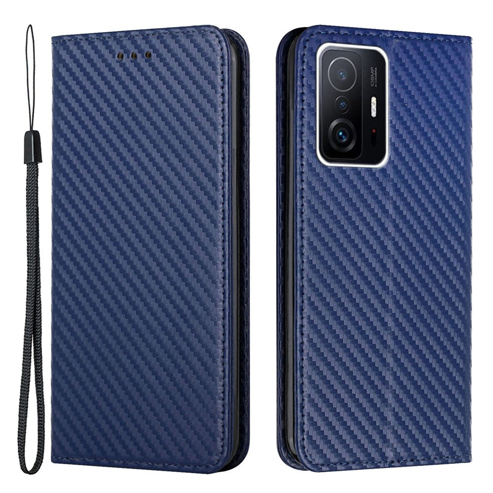 Lædercover med kulfiberstruktur, stativ, pung og magnetisk selvlukkende mobilcover til Xiaomi 11T/11T Pro