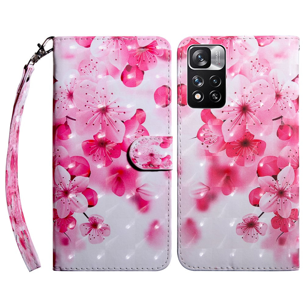 Stand Feature 3D Pattern Printing PU Leather Flip Wallet Protective Cover with Strap for Xiaomi Redmi Note 11 Pro 5G (China) (MediaTek)/11 Pro+ 5G
