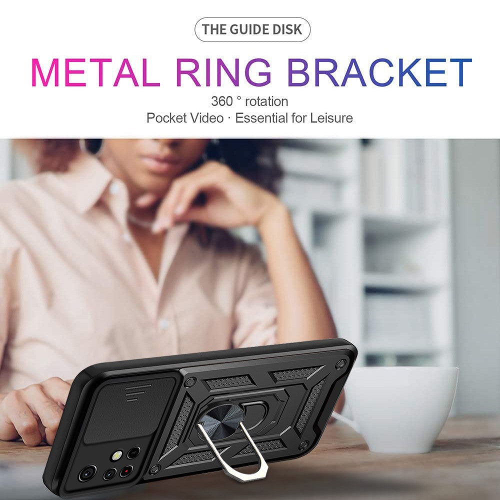For Xiaomi Redmi Note 11 5G (China) (MediaTek)/Note 11T 5G/Note 11S 5G Camera Slide Cover Ring Holder Kickstand Stylish Anti-scratch PC + TPU Phone Cover Case