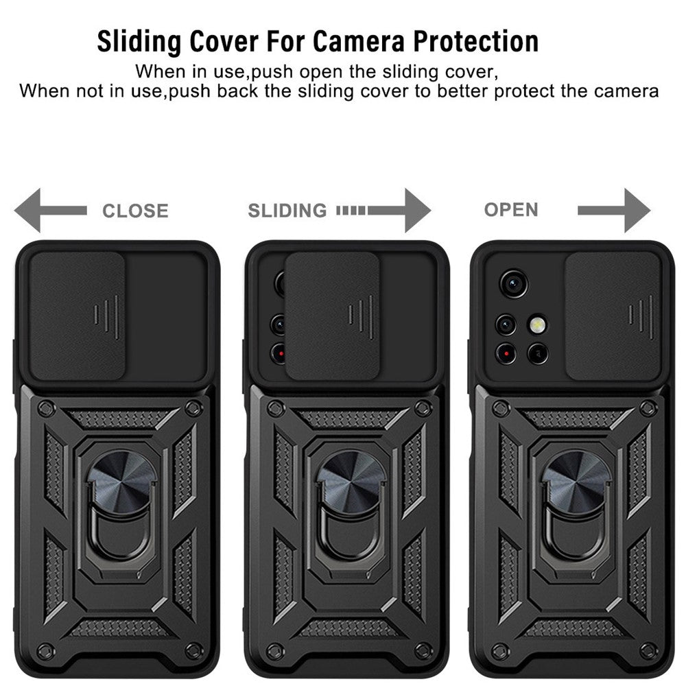 For Xiaomi Redmi Note 11 5G (China) (MediaTek)/Note 11T 5G/Note 11S 5G Camera Slide Cover Ring Holder Kickstand Stylish Anti-scratch PC + TPU Phone Cover Case