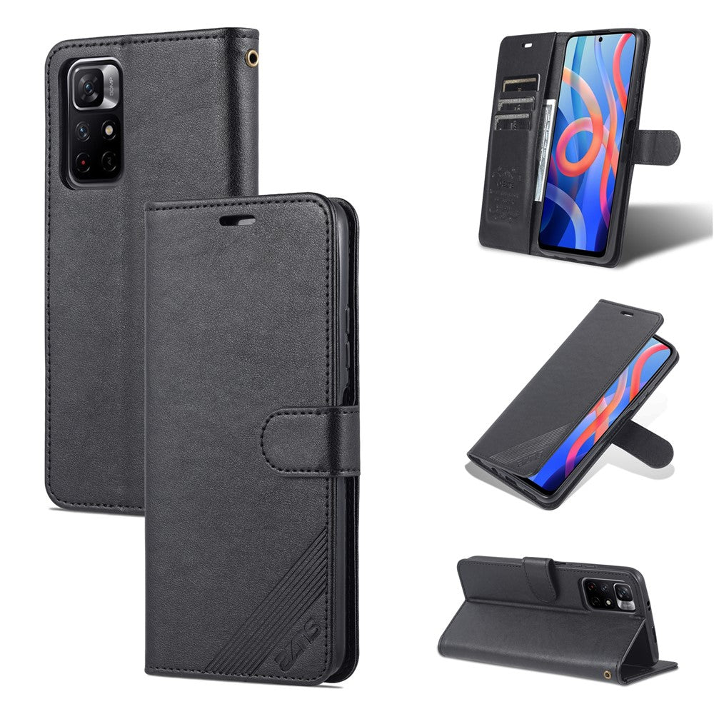 AZNS for Xiaomi Redmi Note 11 5G (China) (MediaTek)/Note 11T 5G/Note 11S 5G PU Leather Anti-Drop Dual-Sided Magnetic Clasp Wallet Holder Design Phone Case