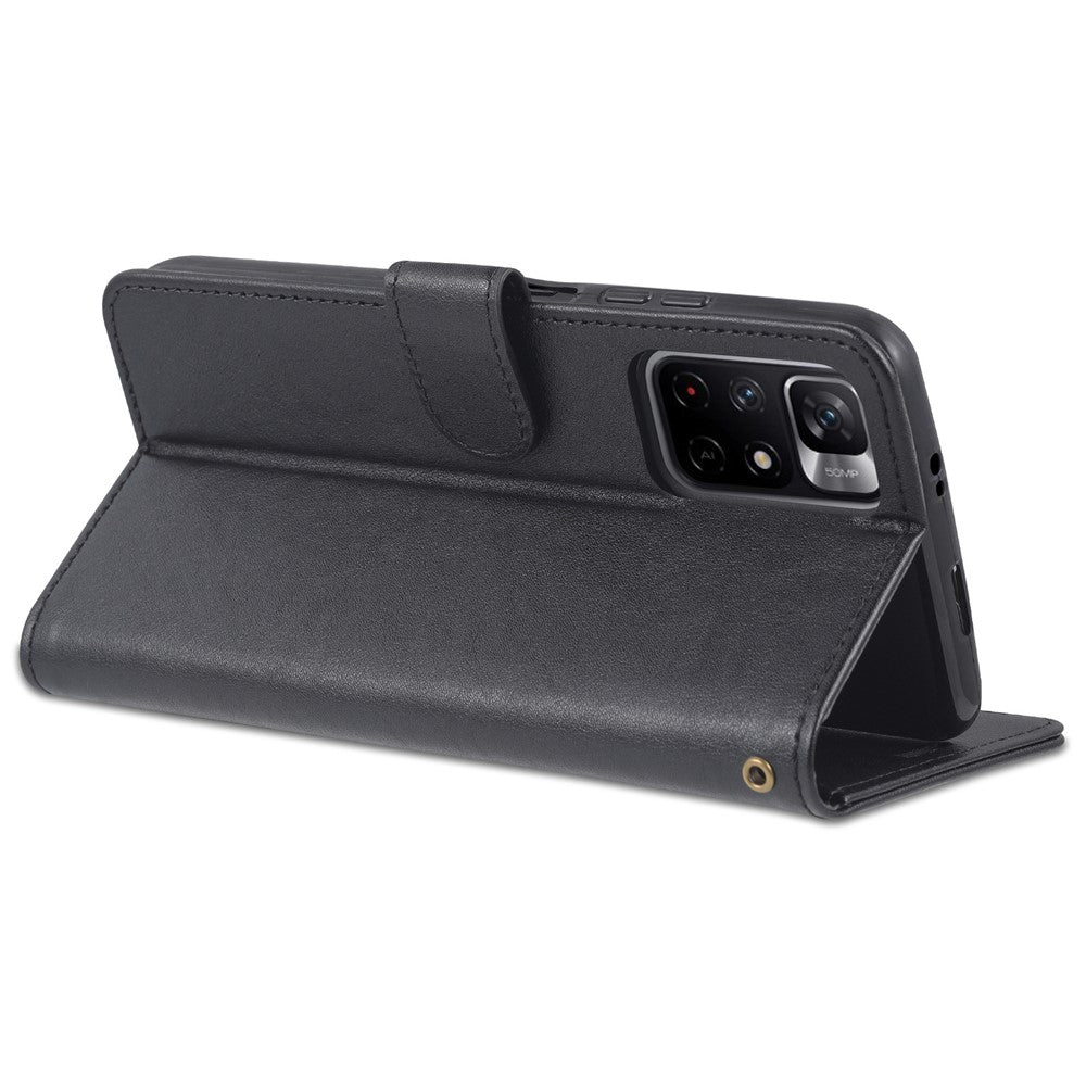 AZNS for Xiaomi Redmi Note 11 5G (China) (MediaTek)/Note 11T 5G/Note 11S 5G PU Leather Anti-Drop Dual-Sided Magnetic Clasp Wallet Holder Design Phone Case