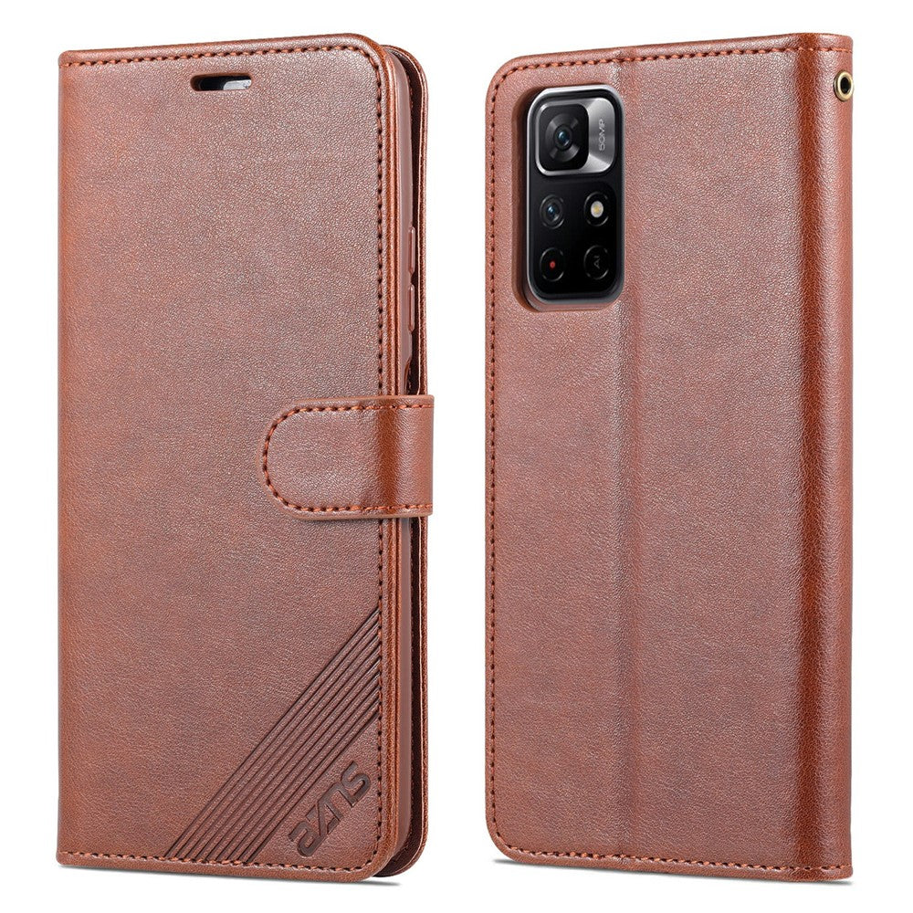 AZNS for Xiaomi Redmi Note 11 5G (China) (MediaTek)/Note 11T 5G/Note 11S 5G PU Leather Anti-Drop Dual-Sided Magnetic Clasp Wallet Holder Design Phone Case