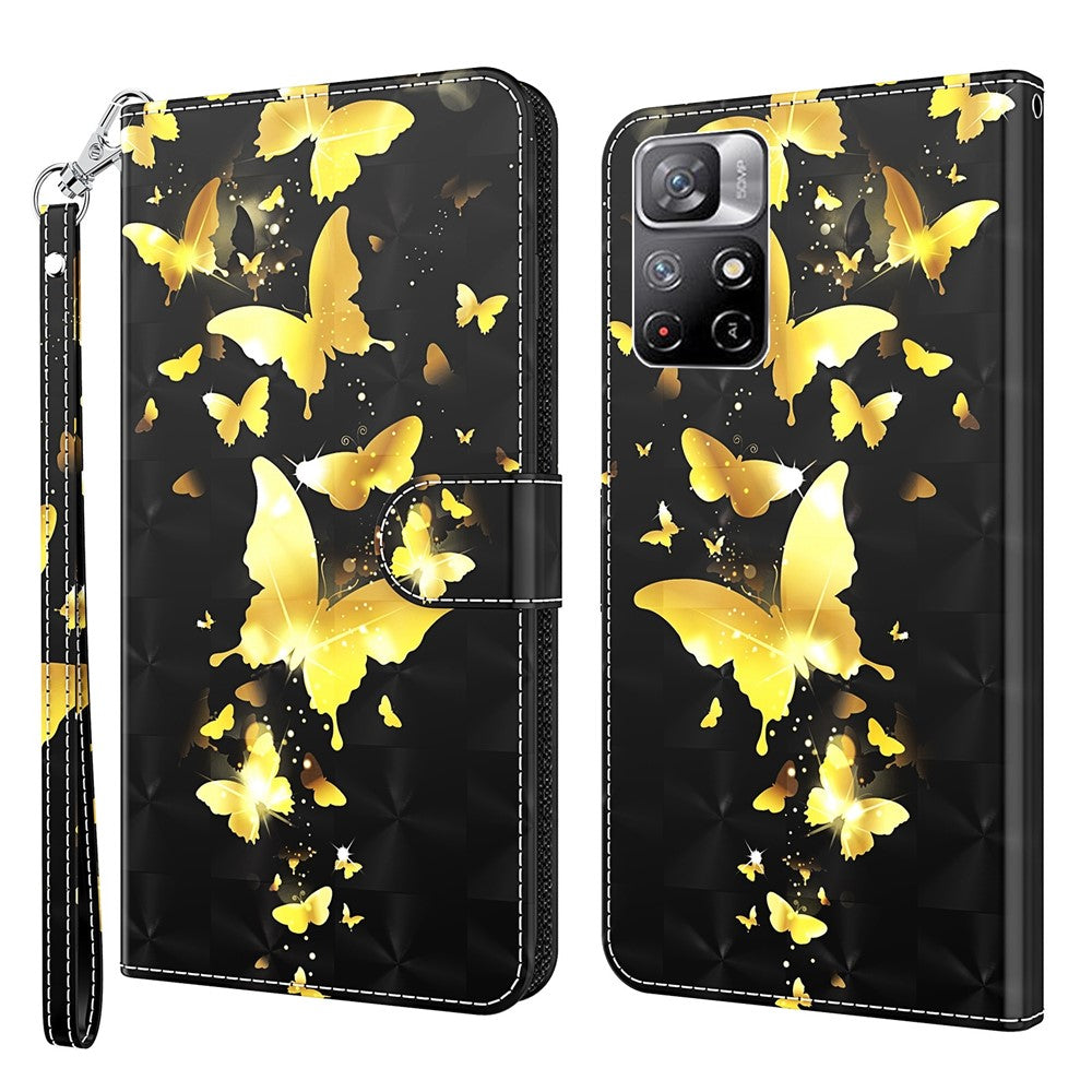 For Xiaomi Redmi Note 11 5G (China) (MediaTek)/Note 11T 5G/Note 11S 5G 3D Pattern Printing Magnetic PU Leather Wallet Stand Book Cover with Strap